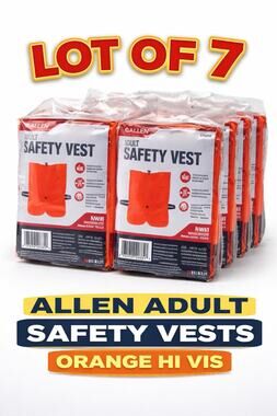 Lot of 7 Allen Hi Vis Safety Vests Orange Reflective Adjustable Adult New